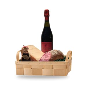 Cesto natalizio con Lambrusco Baffo Nero, Parmigiano Reggiano, salame e aceto balsamico Selezione Oro